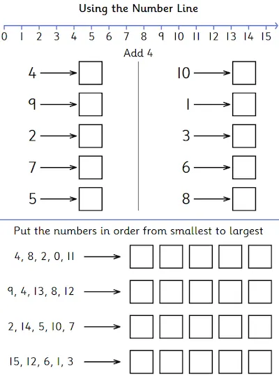 Adding 4, and Ordering Numbers within 15