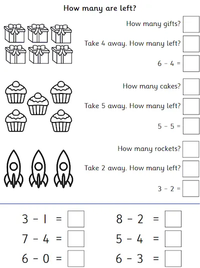 Problems involving Subtraction within 8