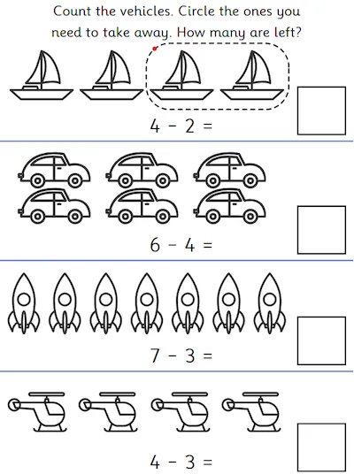 Subtraction within 7, Transport Theme