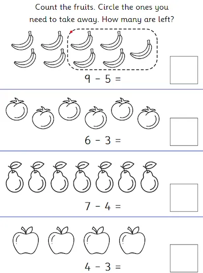 Subtraction within 10, Fruit Theme