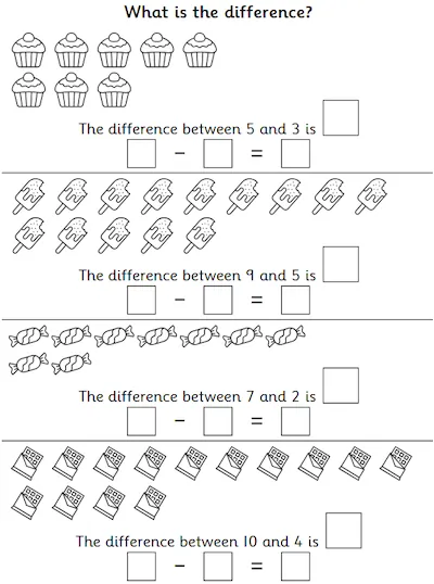 Finding the Difference within 10, Treats Theme