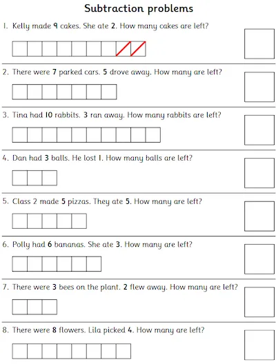 Subtraction Problems within 10, How Many are Left?