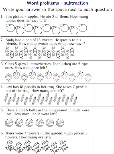 Subtraction Problems within 20