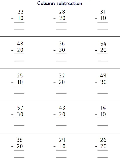 Subtract 2-Digit Numbers and Tens