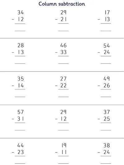 Subtract Two 2-Digit Numbers without Decomposition