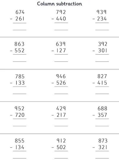 Subtract Two 3-Digit Numbers, without Decomposition