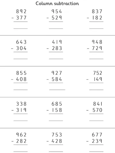Subtract Two 3-Digit Numbers, with Decomposition