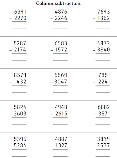 Subtract Two 4-Digit Numbers, without Decomposition
