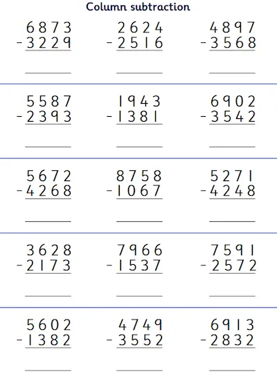 Subtract Two 4-Digit Numbers, with Decomposition