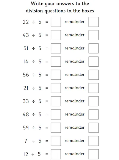 Dividing by Five within 60, with Remainders