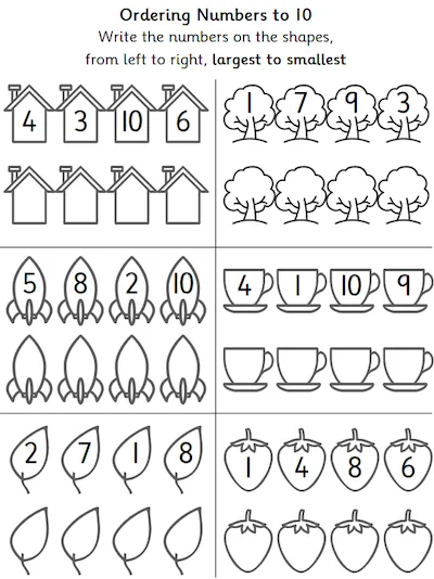 Ordering Numbers within 10, Largest to Smallest