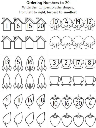 Ordering Numbers within 20, Largest to Smallest