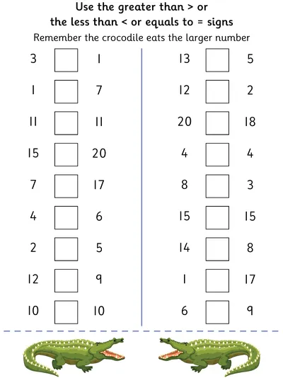 Comparing Numbers within 20