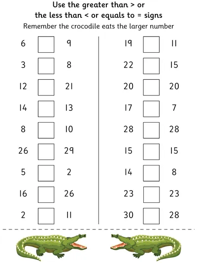 Comparing Numbers within 30