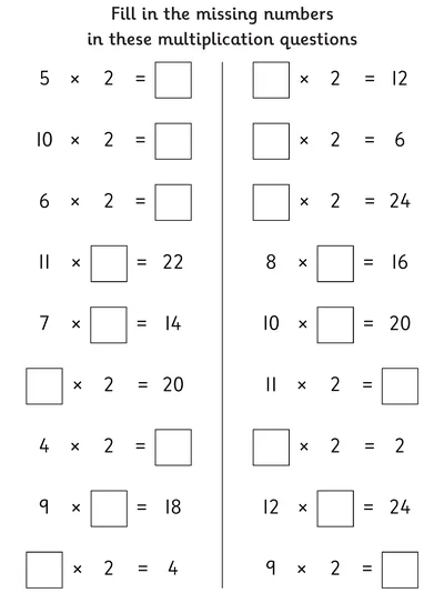 Finding Missing Numbers, 2 Times Table