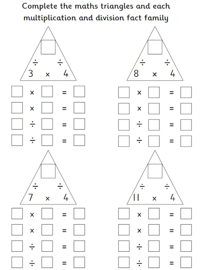 Maths Triangles, 4 Times Table