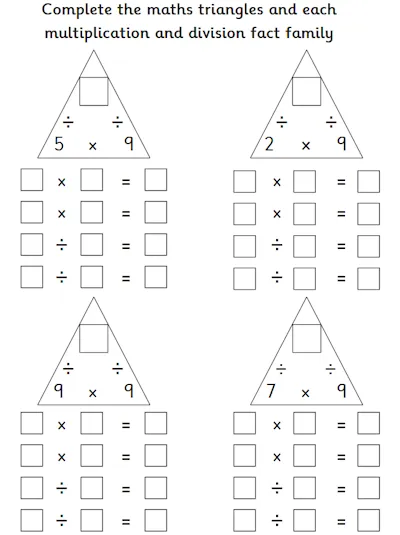 Maths Triangles, 9 Times Table