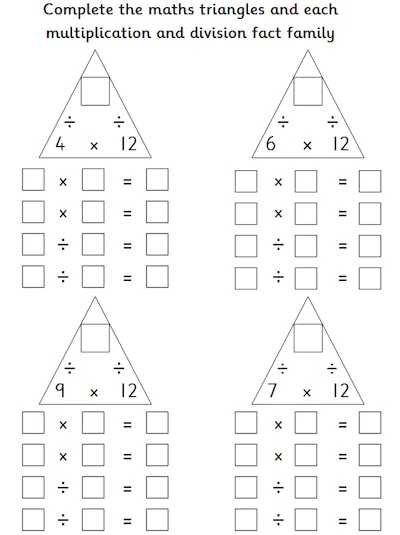 Maths Triangles, 12 Times Table