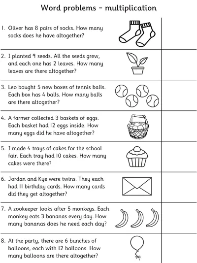 Word Problems involving Multiplication, Mixed Tables