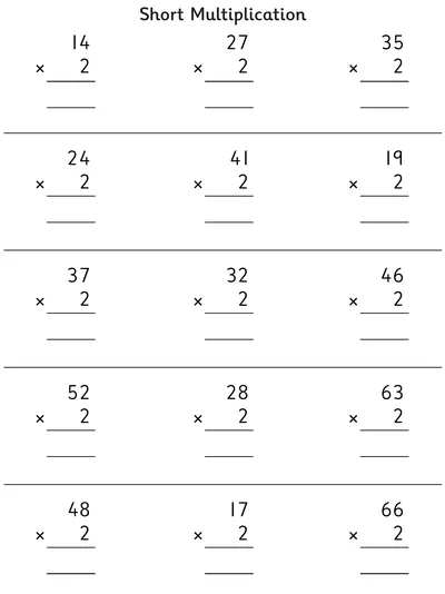 Short Multiplication, 2 Times Table