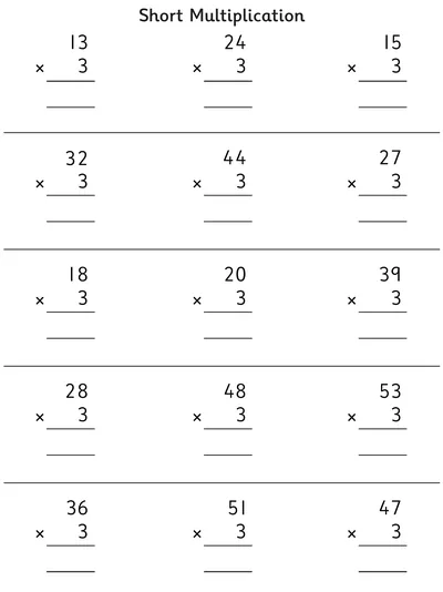 Short Multiplication, 3 Times Table