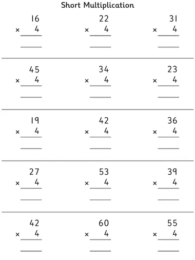 Short Multiplication, 4 Times Table