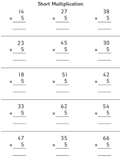 Short Multiplication, 5 Times Table