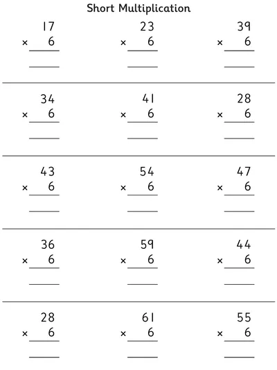 Short Multiplication, 6 Times Table