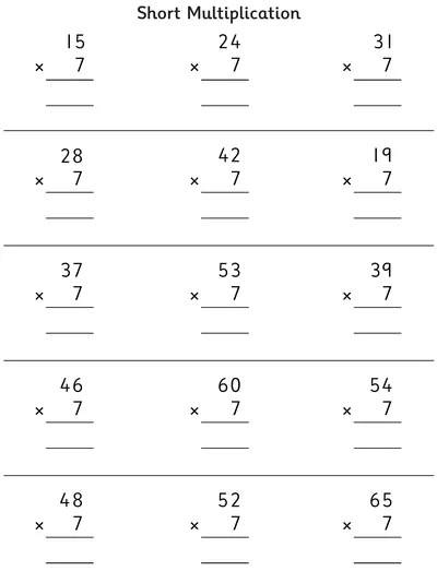Short Multiplication, 7 Times Table 