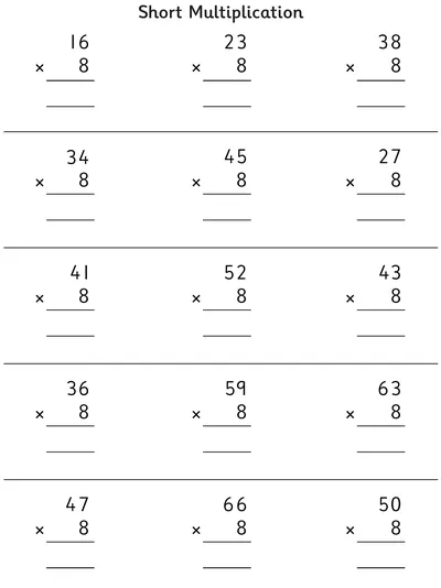 Short Multiplication, 8 Times Table