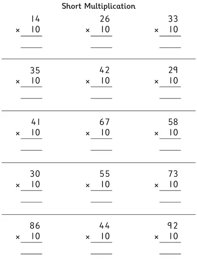 Short Multiplication, 10 Times Table