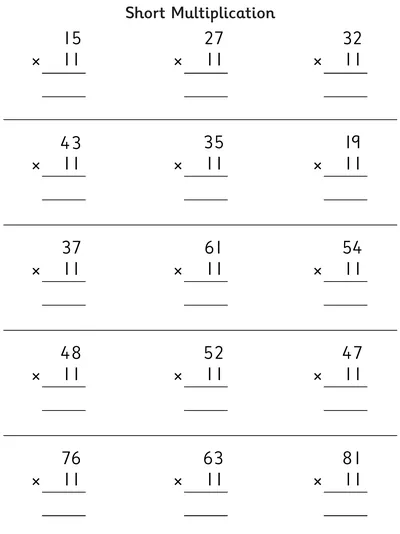 Short Multiplication, 11 Times Table