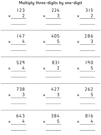 Short Multiplication of Three-Digit Numbers, up to ×5 