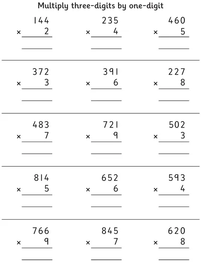 Short Multiplication of Three-Digit Numbers, up to ×9