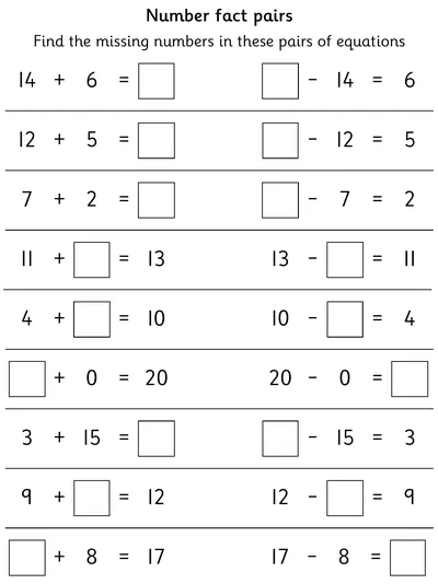 Matching Number Facts within 20