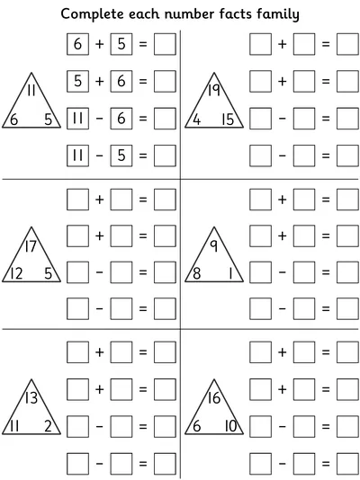 Complete Number Fact Families within 20