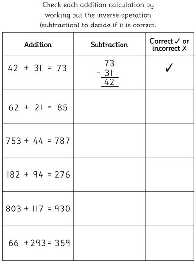 Inverse Operations, up to 3-Digit Numbers