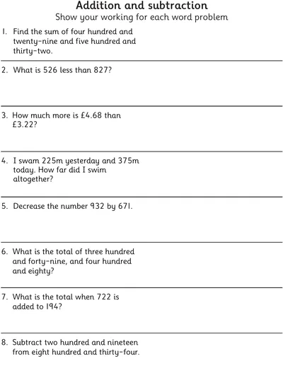 3-Digit Addition and Subtraction Problems