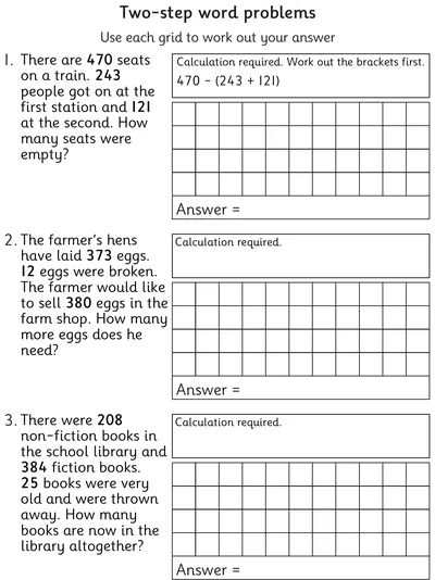 Two-Step Word Problems, Three-Digit Numbers
