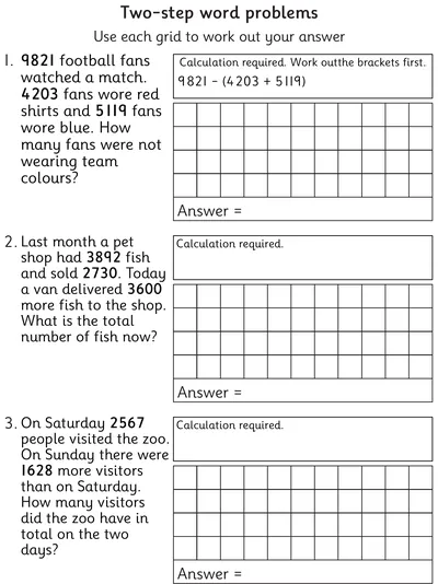 Two-Step Word Problems, 4-Digit Numbers