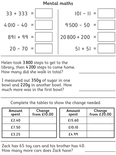 Mental Maths, Addition and Subtraction