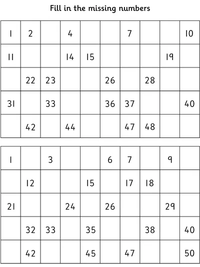 Counting in Ones to 50