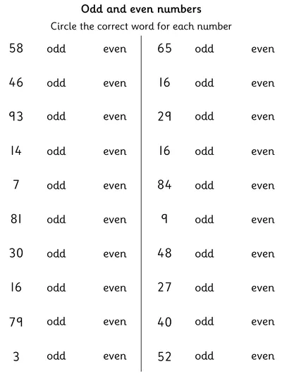 Recognise Odd and Even Numbers within 100