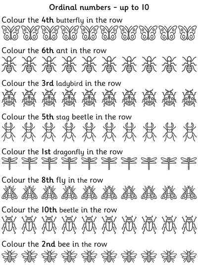 Ordinal Numbers within 10, Minibeasts
