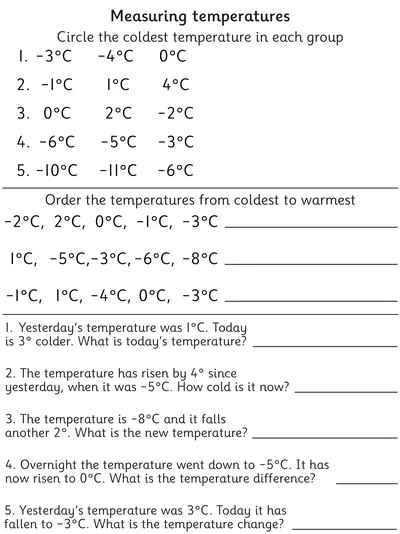 Negative Numbers in Context, Temperatures