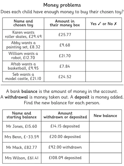 Using Negative Numbers in Context - Money