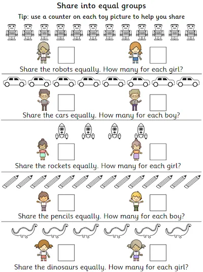 Sharing Small Quantities into Two Groups, Toys