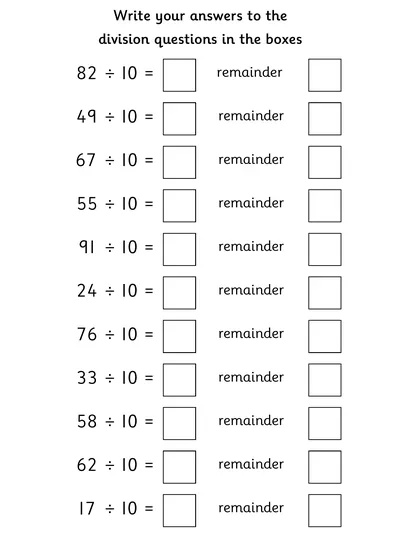 Dividing by Ten within 100, with Remainders