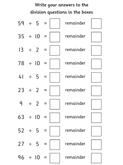 Dividing by 2, 5 and 10, with Remainders