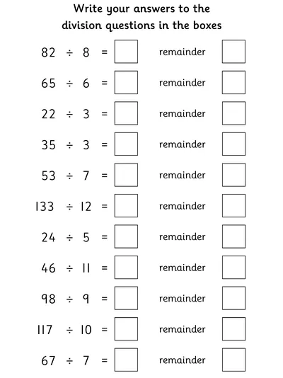 Division with Remainders, up to 12x Table